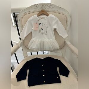 🦢 9 Mth Lili Gaufrette Navy Bow Cardigan and Ivory Tulle Eiffel Tower Dress NWT